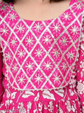 bebi pink rayon kurta set with mulmul dupatta, three-quarter sleeves, printed pattern for 7-8 years old