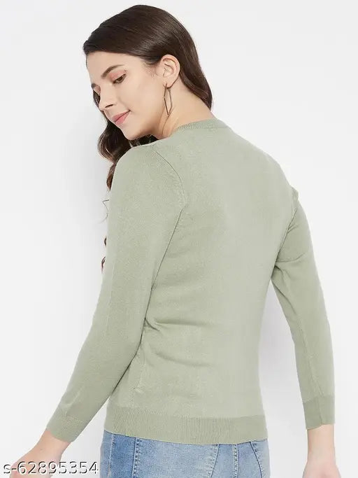 Woolen Zigos Super Warm Super Soft V-Neck Cardigan, solid pattern, full sleeves, long length on display
