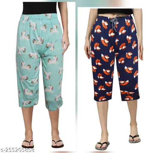 Colorful floral pattern capris, women's, cropped style