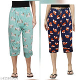 Colorful floral pattern capris, women's, cropped style
