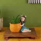 Indian poly resin statue: Sitting girl with deer, trendy decor item