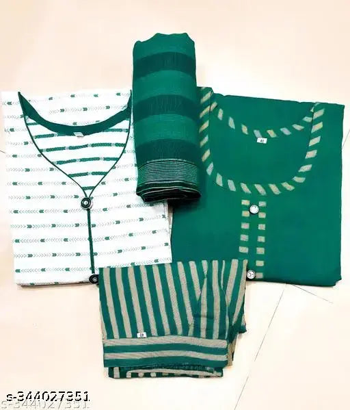 Green and white traditional dupatta set with matching fabric