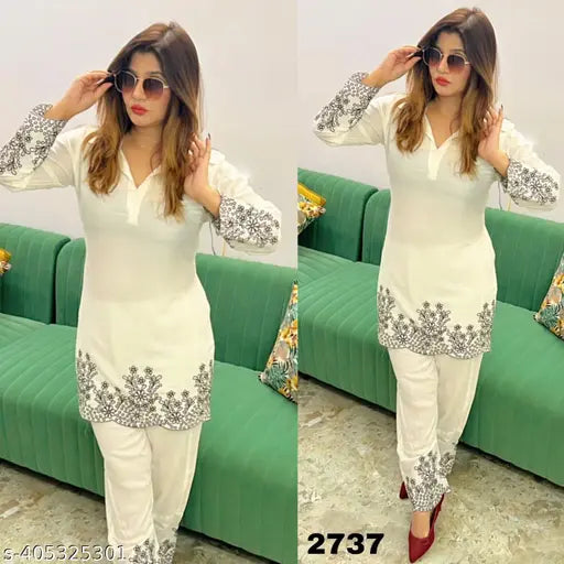 Rayon CO ORD set for women and girls, long-sleeved rayon top and bottom in beautiful cutwork, India origin