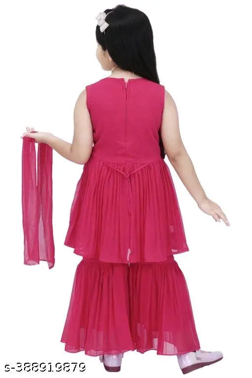 Georgette, acrylic dupatta: Girls New Sharara Set - traditional Indian ethnic wear for festivals & weddings