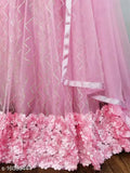 Silk and net embroidered lehenga with applique dupatta, Indian bridal wear on mannequin