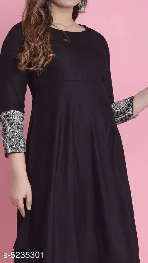 Divena Women's Rayon Ethnic Motif Printed Long Sleeve Flared Kurti