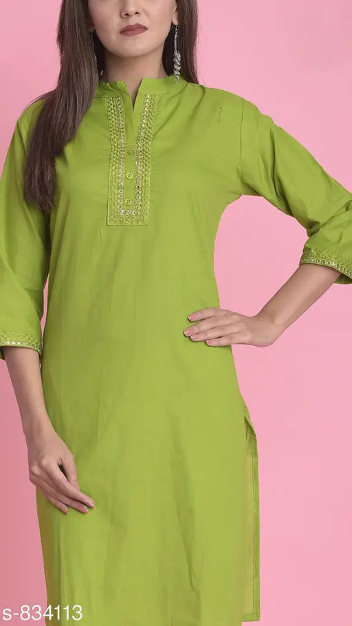 Green cotton kurta with embroidered designs