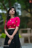 Black satin and net semi-stitched lehenga choli with embroidered patterns, latest new design for Indian fashion