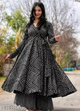 Rayon printed anarkali with palazzo set, vibrant design and long sleeves on display, size S-XXXL
