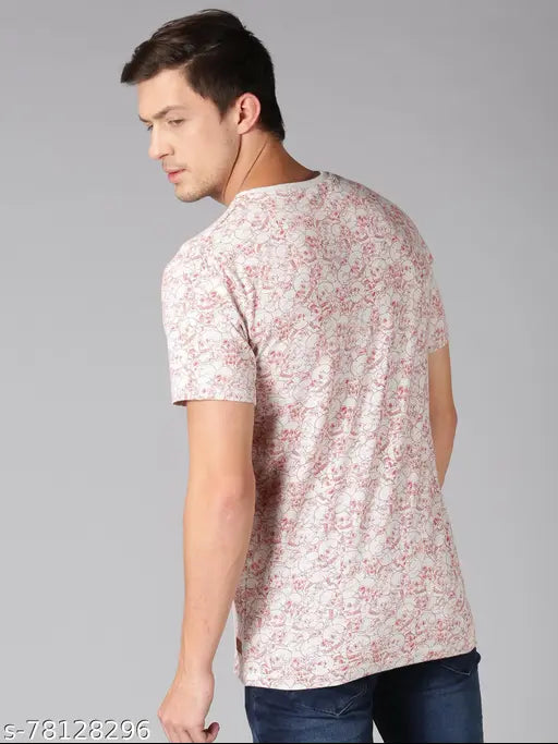 Pink printed cotton short sleeve men's t-shirt by UrGear, latest Indian fashion" (125 characters)