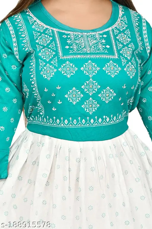 Green embroidered women's Eid dress with puffy sleeves