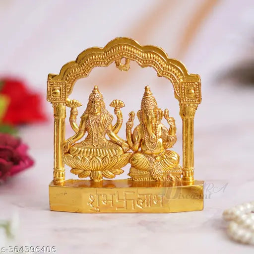 Metal Lord Laxmi Ganesha statue, 8.5cm x 10cm x 7.5cm, Indian handcrafted home decor