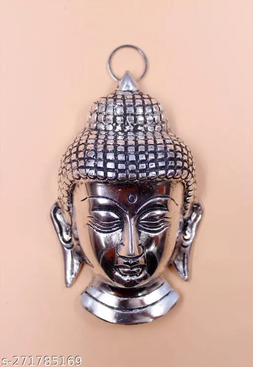 Metal Buddha head statue, 8 cm x 13 cm x 1.5 cm, Indian craftsmanship for home decor or gifting