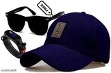 Black cotton sports cap combo with black wayfarer sunglasses and water-resistant touch soft key LED watch gift pack - self-design, India origin