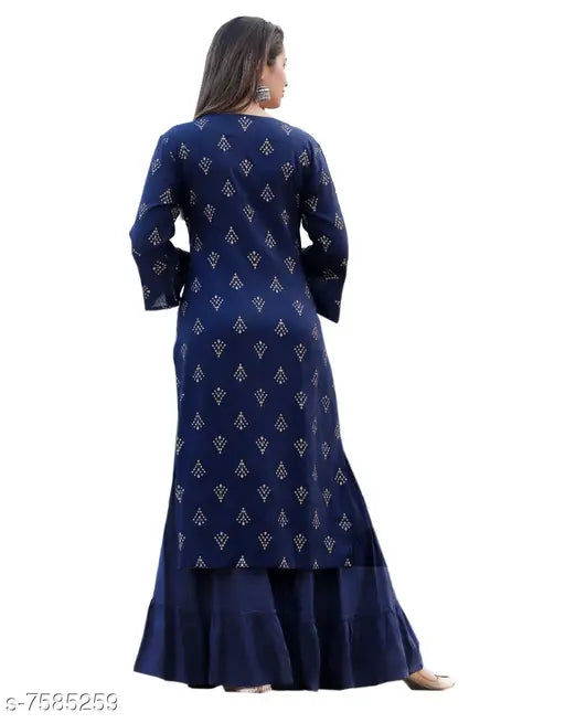 Women's printed rayon slub kurta with sharara - vibrant, stylish Indian ethnic wear in single size L, originating from India
