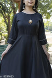 Black rayon solid anarkali dress, single-colored Indian ethnic wear with three-quarter sleeves