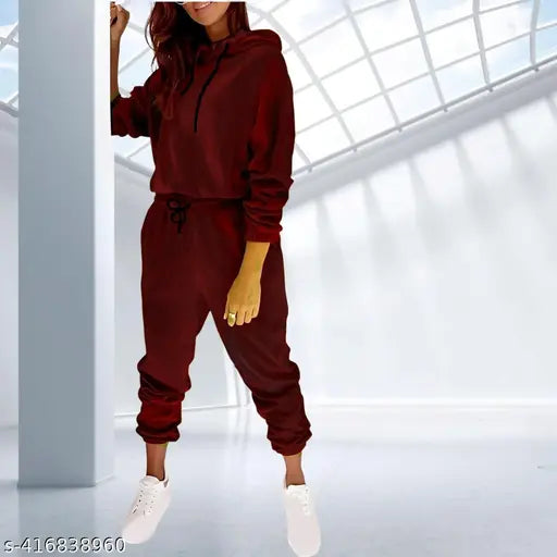Luxurious velvet women's hoodie & joggers set, cozy, trendy, comfortable winterwear pajama/loungewear in solid color, elastic waistband, pockets, cuffs, hood included
