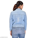 Solid denim long sleeve jacket for women, size M (19in bust, 20in length, 18in waist), made in India