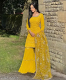 Yellow faux georgette saree with dupatta and matching blouse