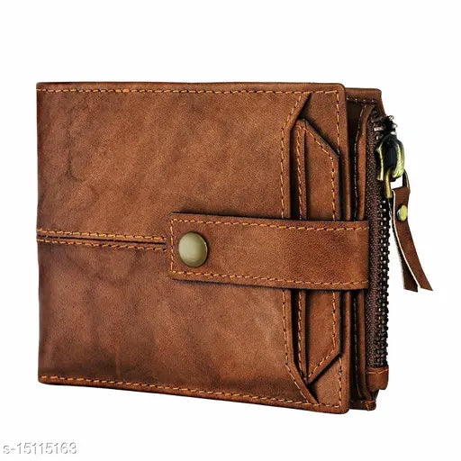 Tan genuine leather men's wallet, 13 card slots, RFID blocking technology, casual style, free size (11cm x 9cm), made in India