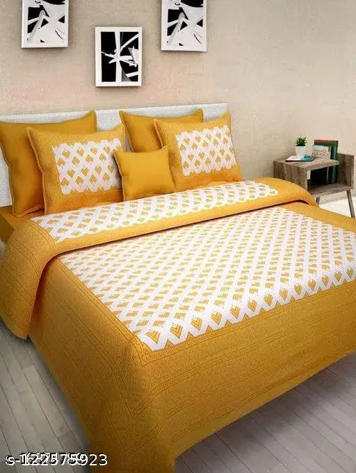 Designer Jaipuri-printed cotton double bedsheet pack with 4 pillow covers, superfine quality for summer use, India origin