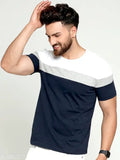 Multicolor round cotton t-shirt for men, colorblocked design, short sleeves in various sizes from XS to XXL, made in India