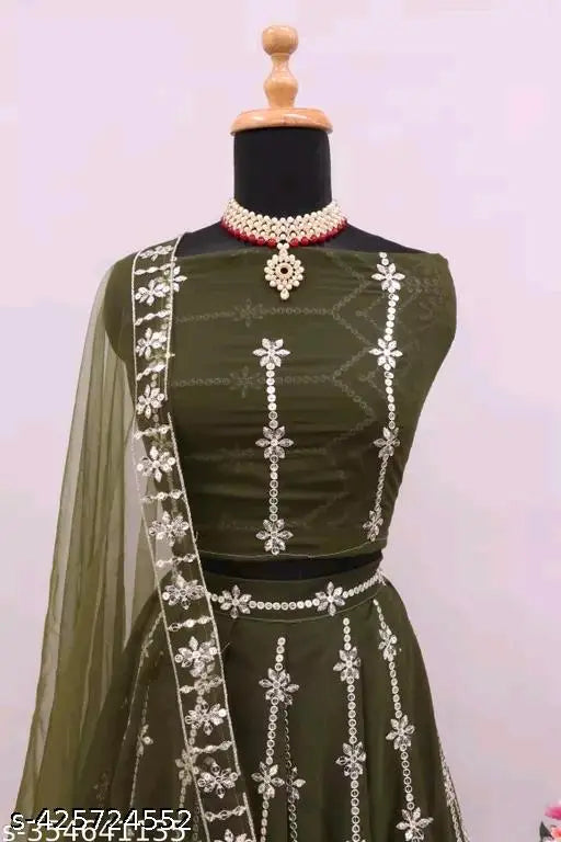 Embroidered Georgette Women's Choli and Net Dupatta Set (Semi-Stitched, 43in Waist, 70in Length), Indian traditional wear