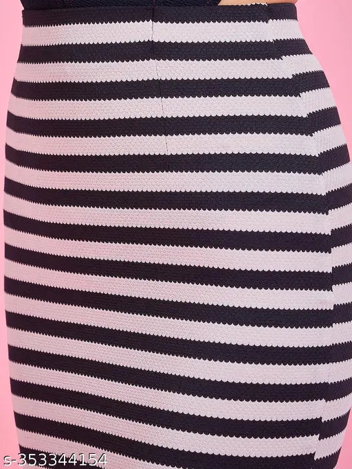 Black and white pencil skirt, mid-length, pin-tuck waistband