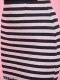Black and white pencil skirt, mid-length, pin-tuck waistband