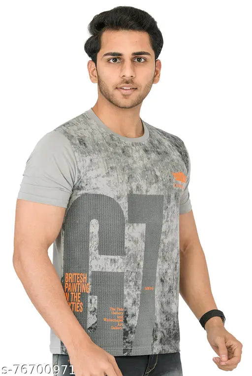Men's plus size polyester T-shirt, short sleeves, printed net design by SHAUN. Perfect for 7XL (Chest Size: 52 in, Length Size: 34.5 in), 9XL (Chest Size: 58 in, Length Size: 37 in). Stylish clothing from India's Weboasis Garments Private Limited