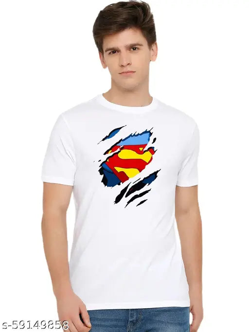 White printed round neck half sleeve t-shirt by OJSR, polyester, short sleeves, men's style. Great for casual wear with jeans or trousers. Made in India