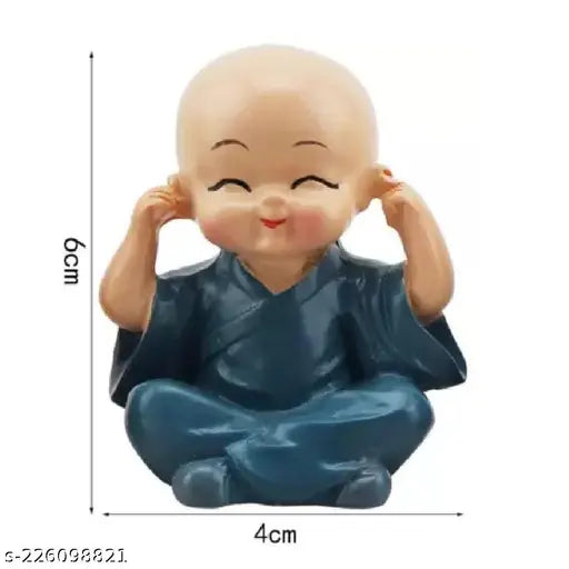 Multicolor polyresin baby monk Buddha set (4 pieces), handcrafted Indian artifact home decor