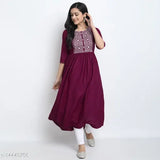 Rayon embroidered three-quarter sleeve kurti by Aakarsha, Indian fashion for women