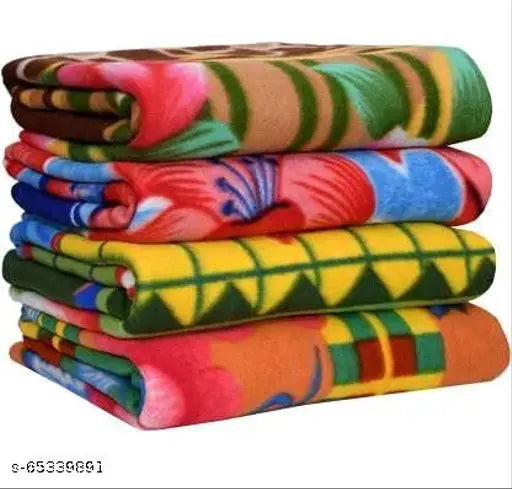 Assorted multicolor light weight polar fleece bed fleece blanket set of 5 (abstract print) - Fortay multipurpose
