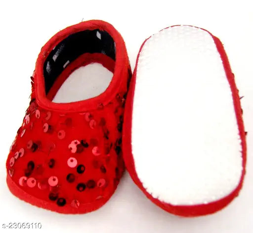 Red velvet EVA casual shoes for kids, embellished detail and closed back - Girls party wear from India