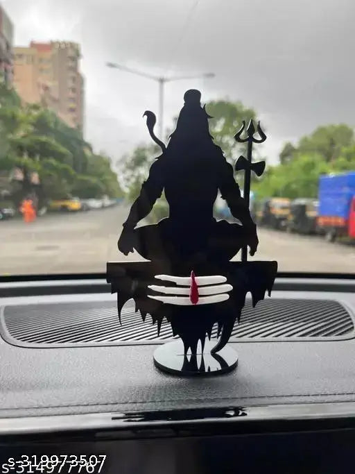 Black acrylic Adiyogi Shiva idol for car decor, Hindu religious statue for home or temple