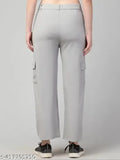 Cargo-style grey trousers, elasticated waist pockets