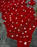 Red georgette with white floral embroidery pattern, traditional South Asian saree