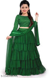 Silk blend ruffle kids' lehenga cholis in net fabric, semi-stitched for party/wedding wear, Indian origin