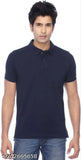 Men's navy blue cotton blend polo collar neck T-shirt, short sleeves, solid design for partywear or business casual. High-quality soft fabric from We Perfect, perfect day-to-night style, made in India
