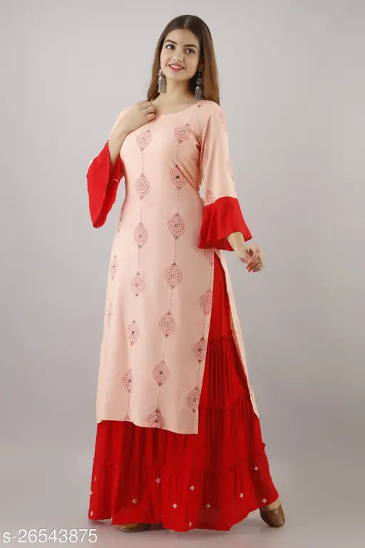 Rayon sari kameez with dupatta set, long sleeve