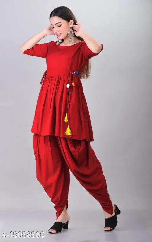 Rayon Alisha Kurta Sets for couples, solid color Indian dhoti pants and kurta set with short sleeves
