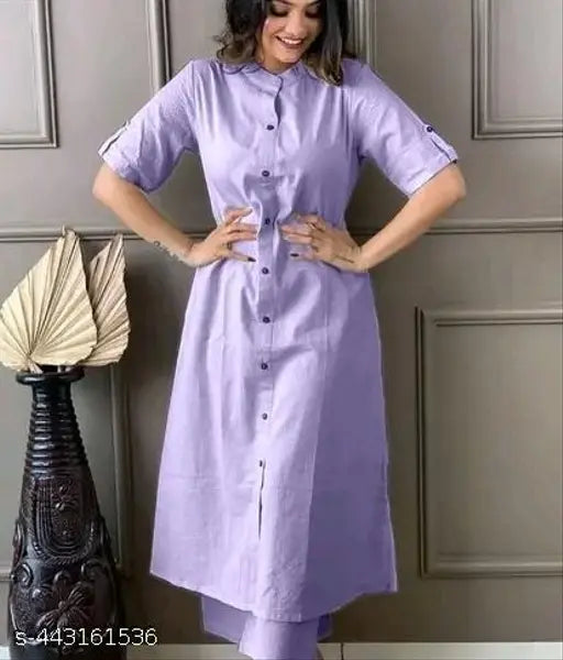 Kantha cotton coord set for women and girls, solid-colored kurta with palazzos, suitable for all occasions