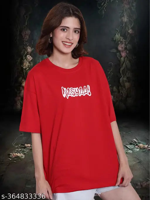 Large cotton graphic t-shirt with front and back print, women's oversized, loose fit