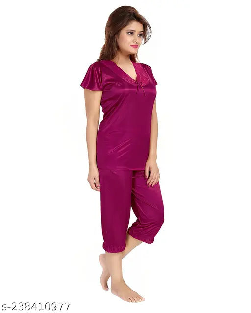 Satin Capri Night Suit Set for women's sleepwear & loungewear, comfortable and chic Indian-origin fashion
