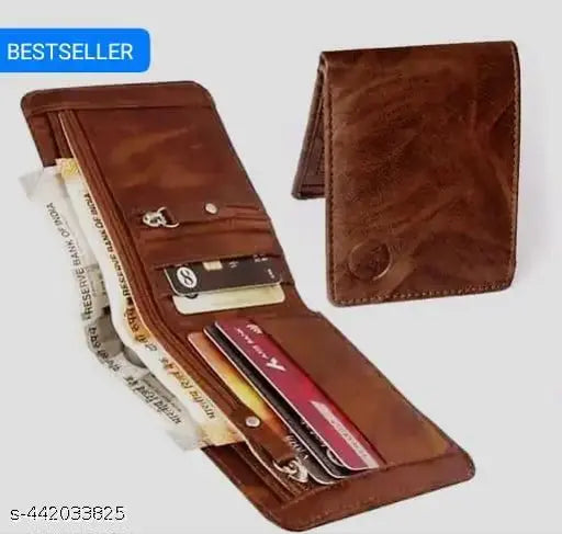 Brown Canvas & Leather STYSHOP Classic Two-Fold Men's Wallet, artificial leather, slim design, 5 card slots, bill compartment, free size (10cm x 11cm)