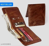 Brown Canvas & Leather STYSHOP Classic Two-Fold Men's Wallet, artificial leather, slim design, 5 card slots, bill compartment, free size (10cm x 11cm)