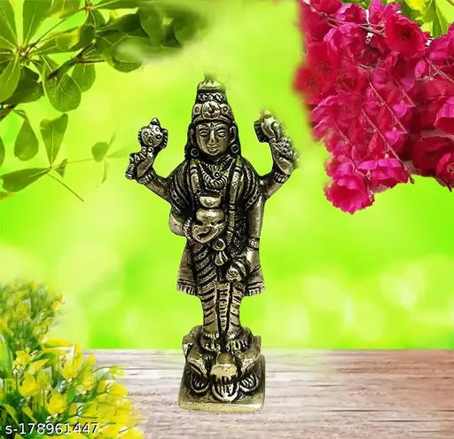 Brass Ashtadhaatu Bhagwan Dhanvantri Idol statue for home temple, 3.5" tall Indian Ayurvedic deity figurine for Dhanteras pujan