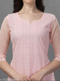 Aishani petite kurti with light pink embroidery, straight neckline