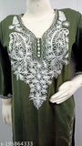 Green and white embroidered woolen kurti for women